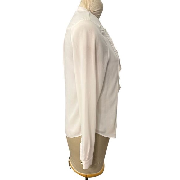 Calvin Klein Ruffle Front Pintuck Blouse Off White Sz. PM Feminine - Picture 8 of 12